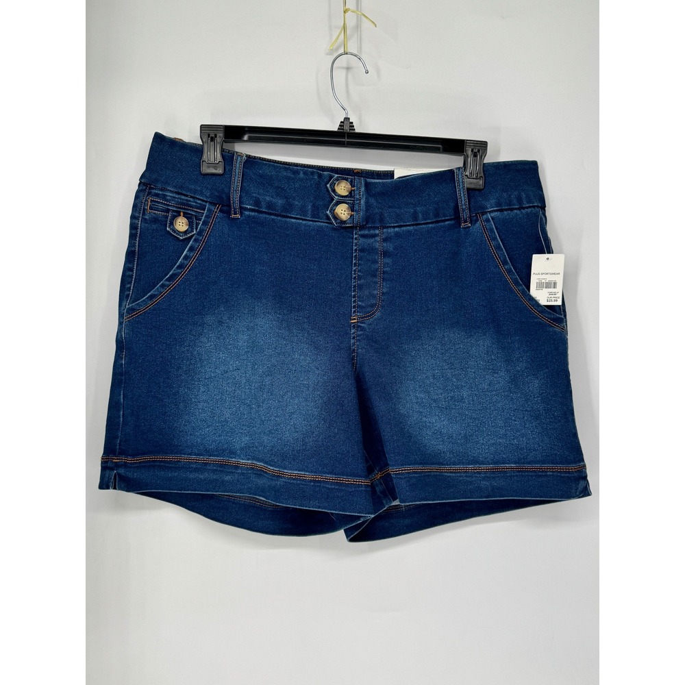 Cato's Denim Shorts Womens 18/20W Blue New High Rise Double Button Medium Wash